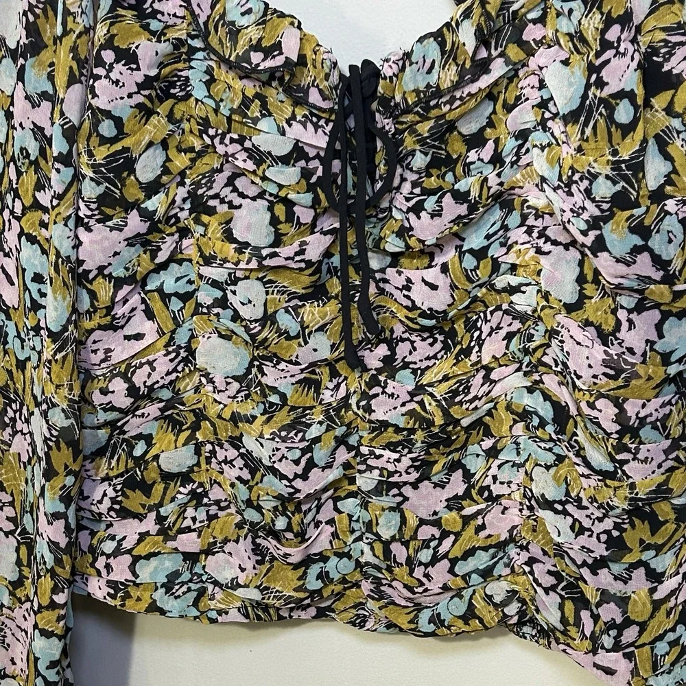 Free People Women's Garden Combo Mabel Printed Smocked Ruffle Blouse Top Size‎ S